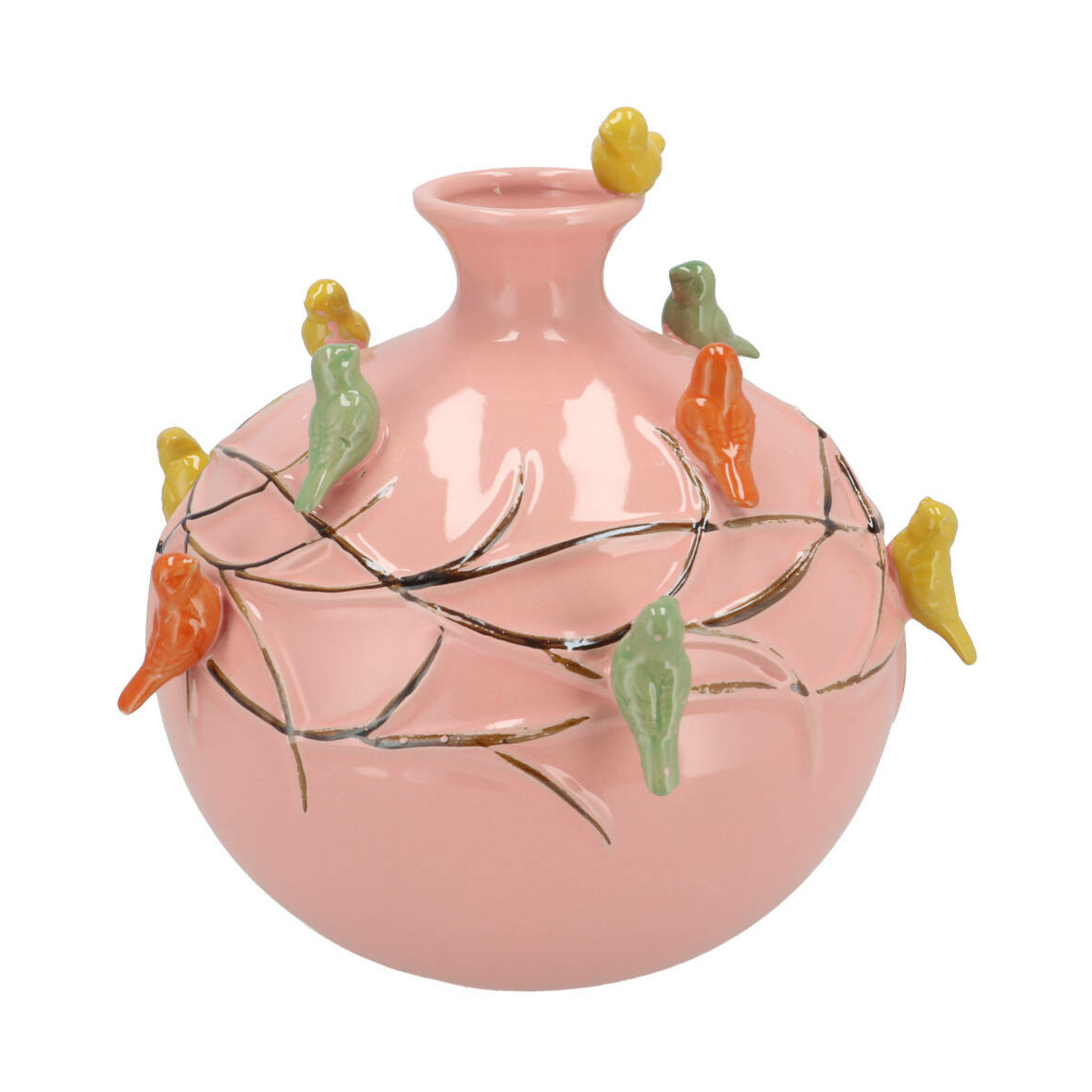 DK Design Vaas Spring birds - roze - keramiek - D14 x H14 cm - bloemenvaas -
