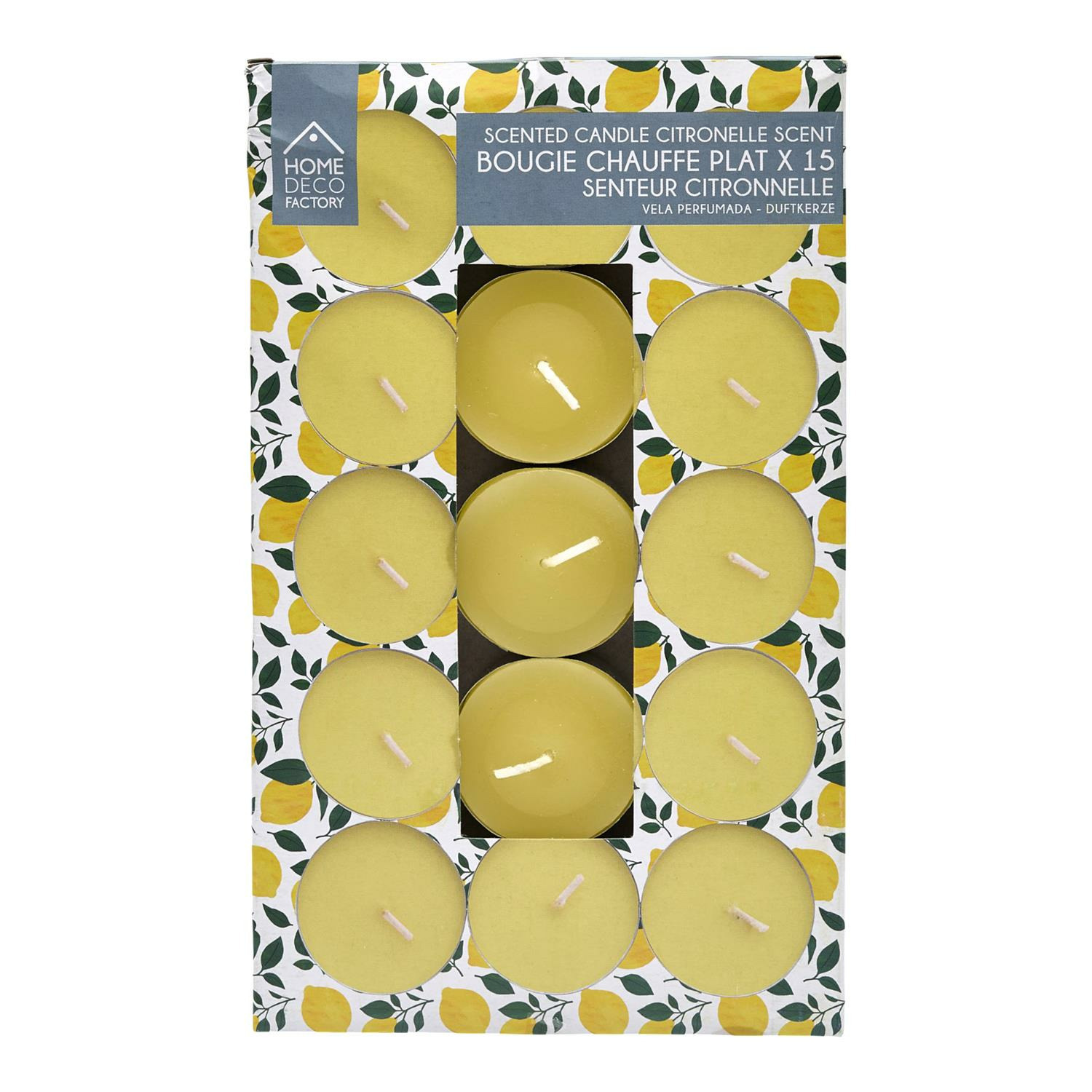 Home Deco Factory Citronella geur theelichtjes - Citrusgeur - 15x stuks - waxinelichtjes -