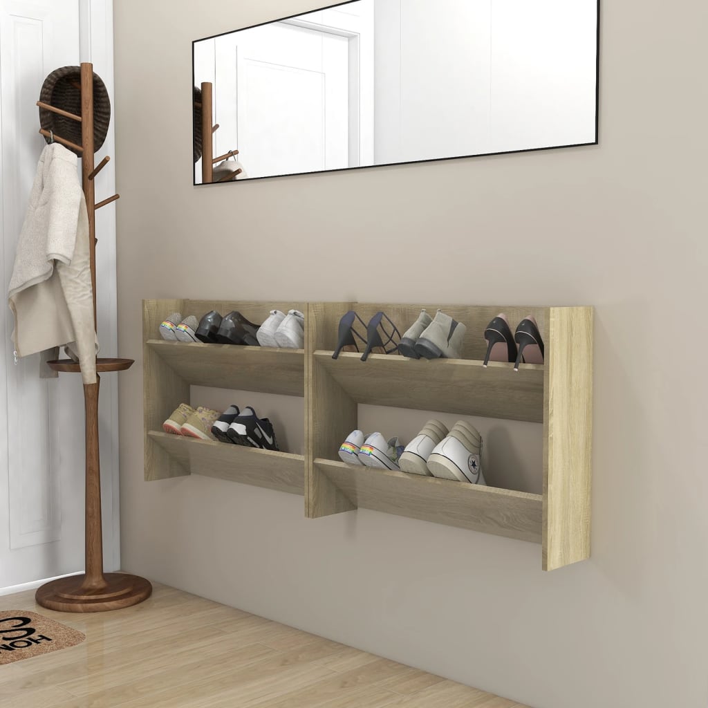 VidaXL Wandschoenenkasten 2 st 80x18x60 cm spaanplaat sonoma eiken