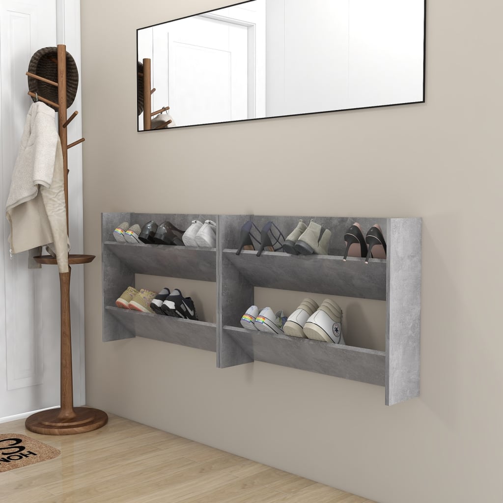 VidaXL Wandschoenenkasten 2 st 80x18x60 cm spaanplaat betongrijs