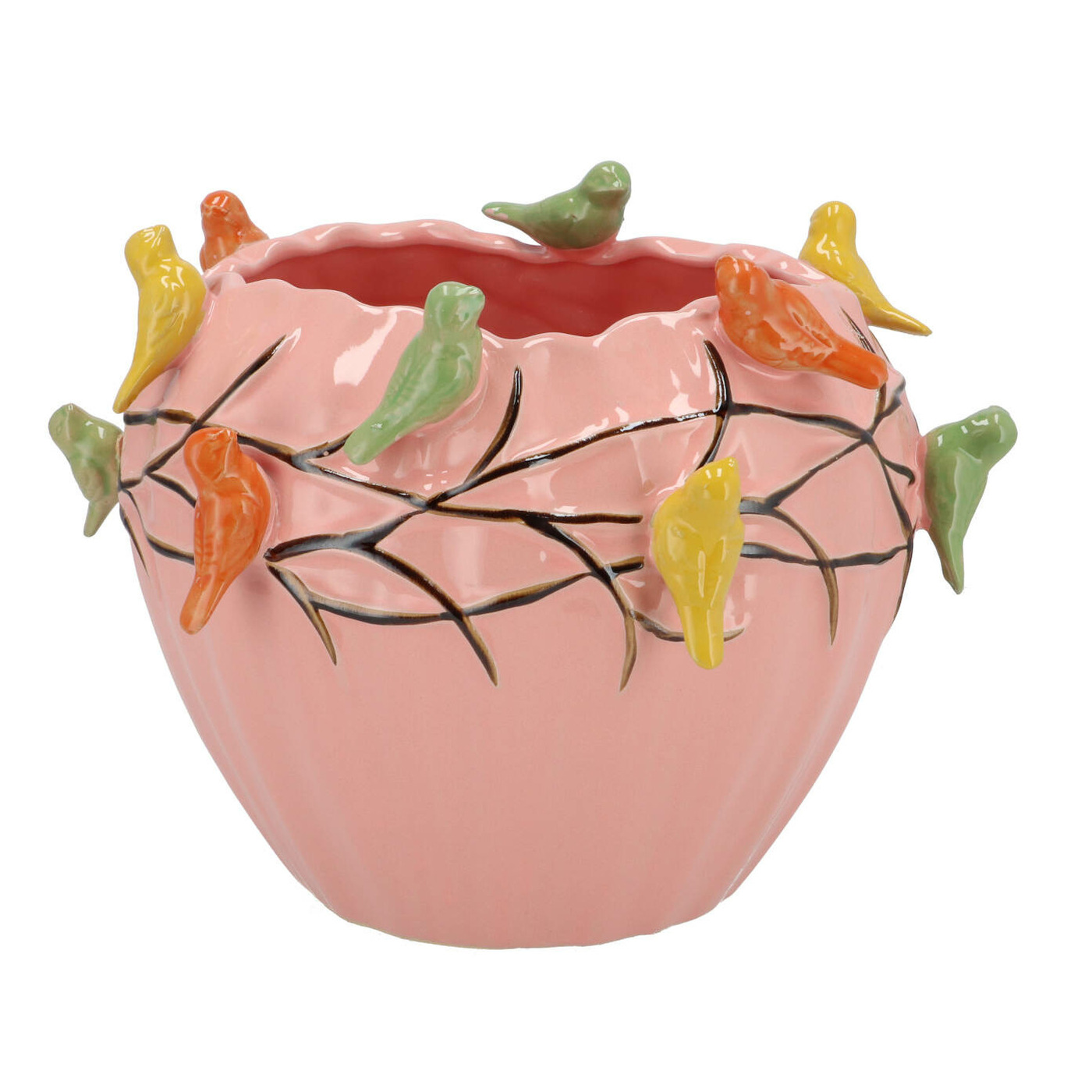 DK Design Bloempot/plantenpot Vogels - roze - D19 x H15 cm -