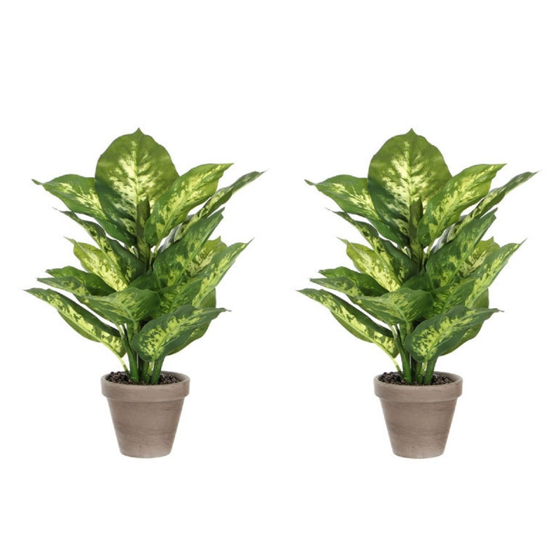Mica Decorations Kunstplant Dieffenbachia - 2x - groen - cm - in pot - nepplant - kamerplant -
