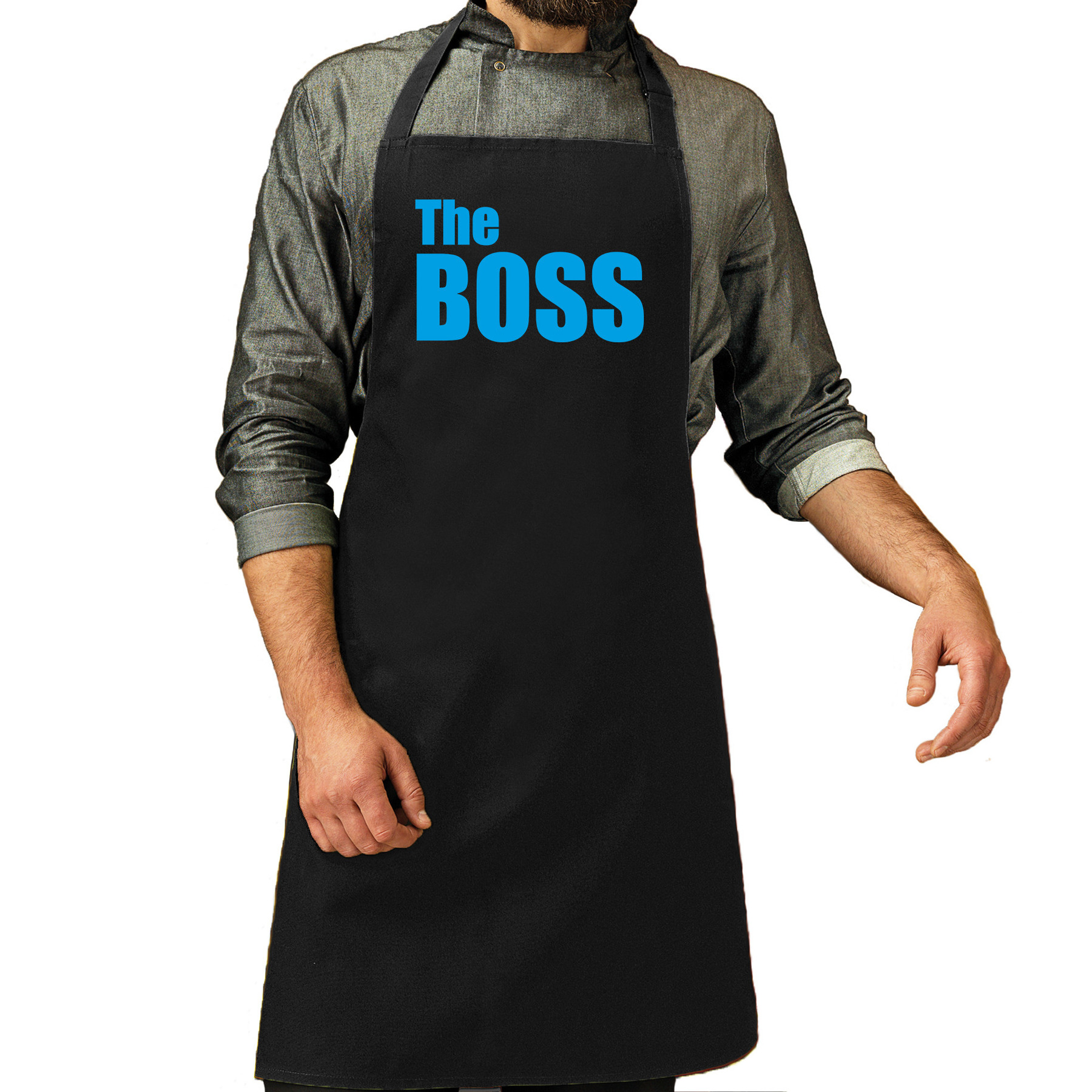 Bellatio Decorations The boss cadeau schort zwart/blauw heren -