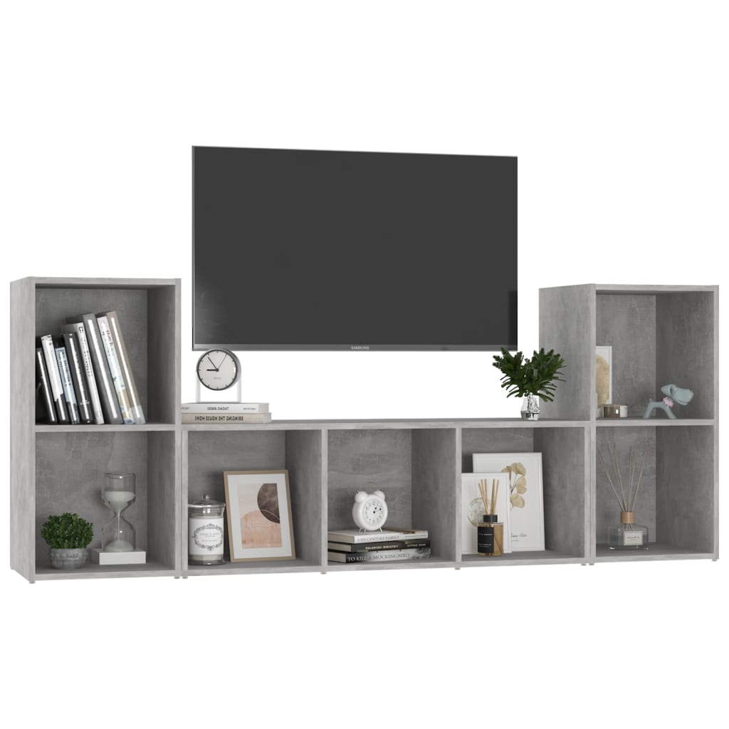 vidaXL 3-delige Tv-meubelset bewerkt hout betongrijs