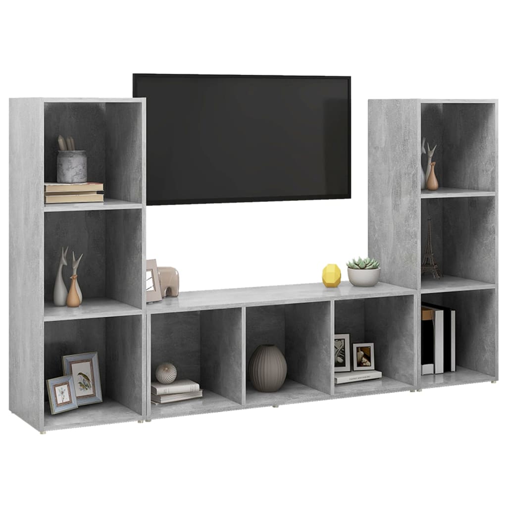 vidaXL Tv-meubelen 3 st 107x35x37 cm bewerkt hout betongrij