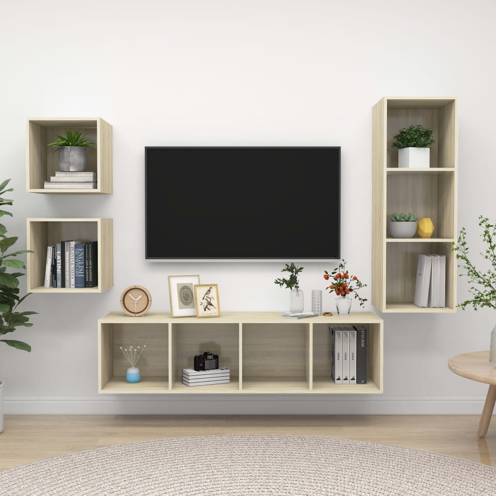VidaXL 4-delige Tv-meubelset spaanplaat sonoma eikenkleurig