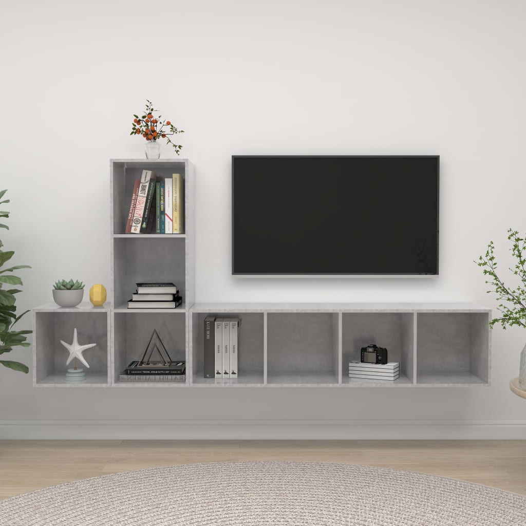 VidaXL 3-delige Tv-meubelset spaanplaat betongrijs