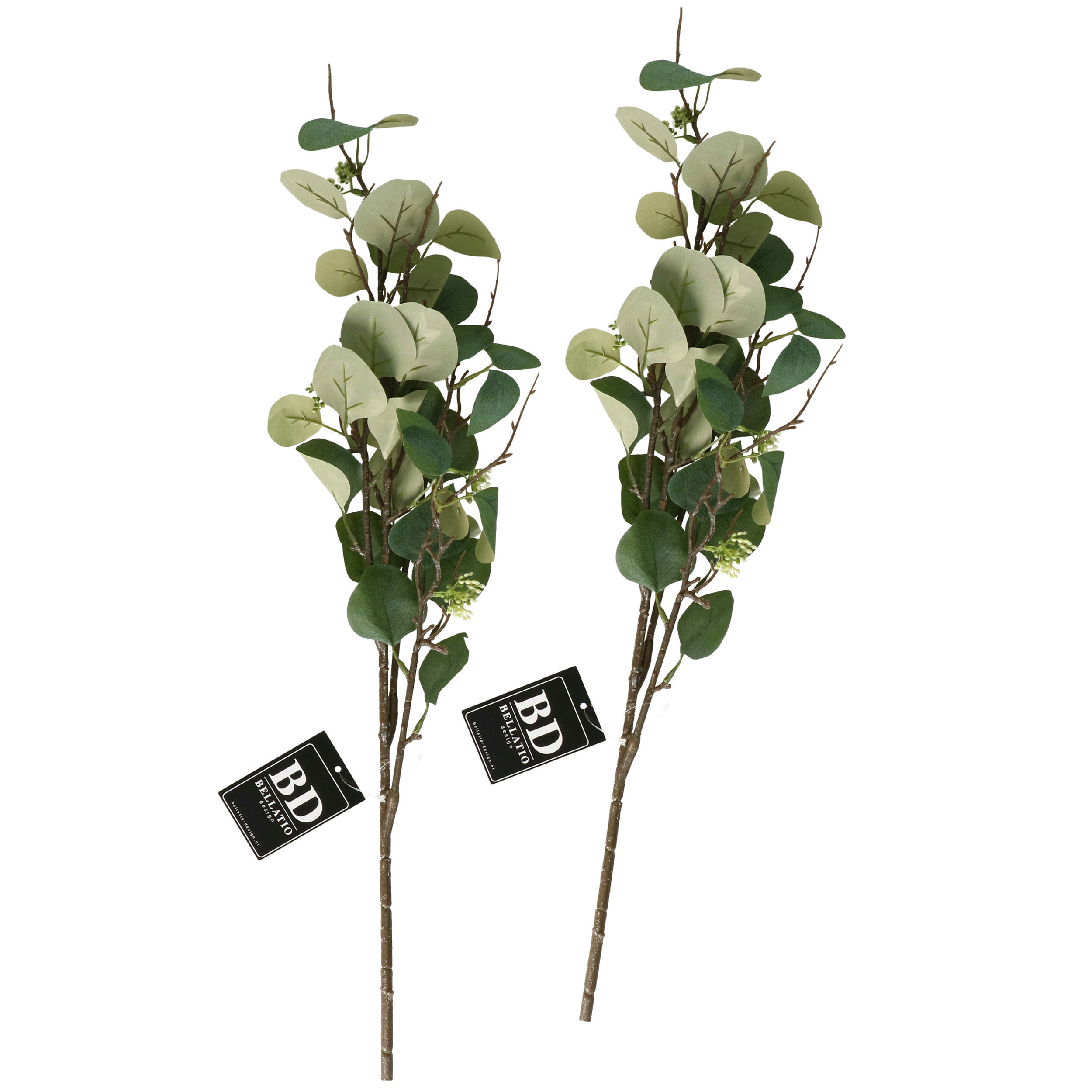 Bellatio Design Kunstbloem/kunsttak Eucalyptus Narvik - 2x - 92 cm - lichtgroen - kunst zijdebloemen -