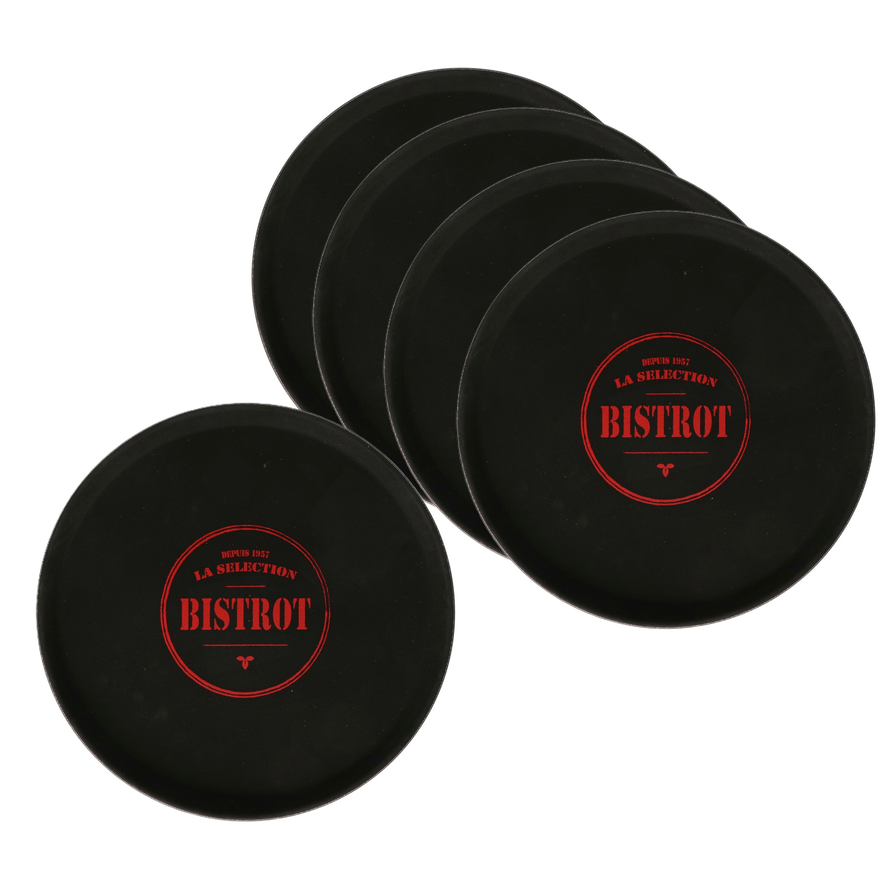 Cook Concept Horeca dienblad/serveerblad Bistrot - 5x - zwart - met antislip - D35 cm - Dienbladen -
