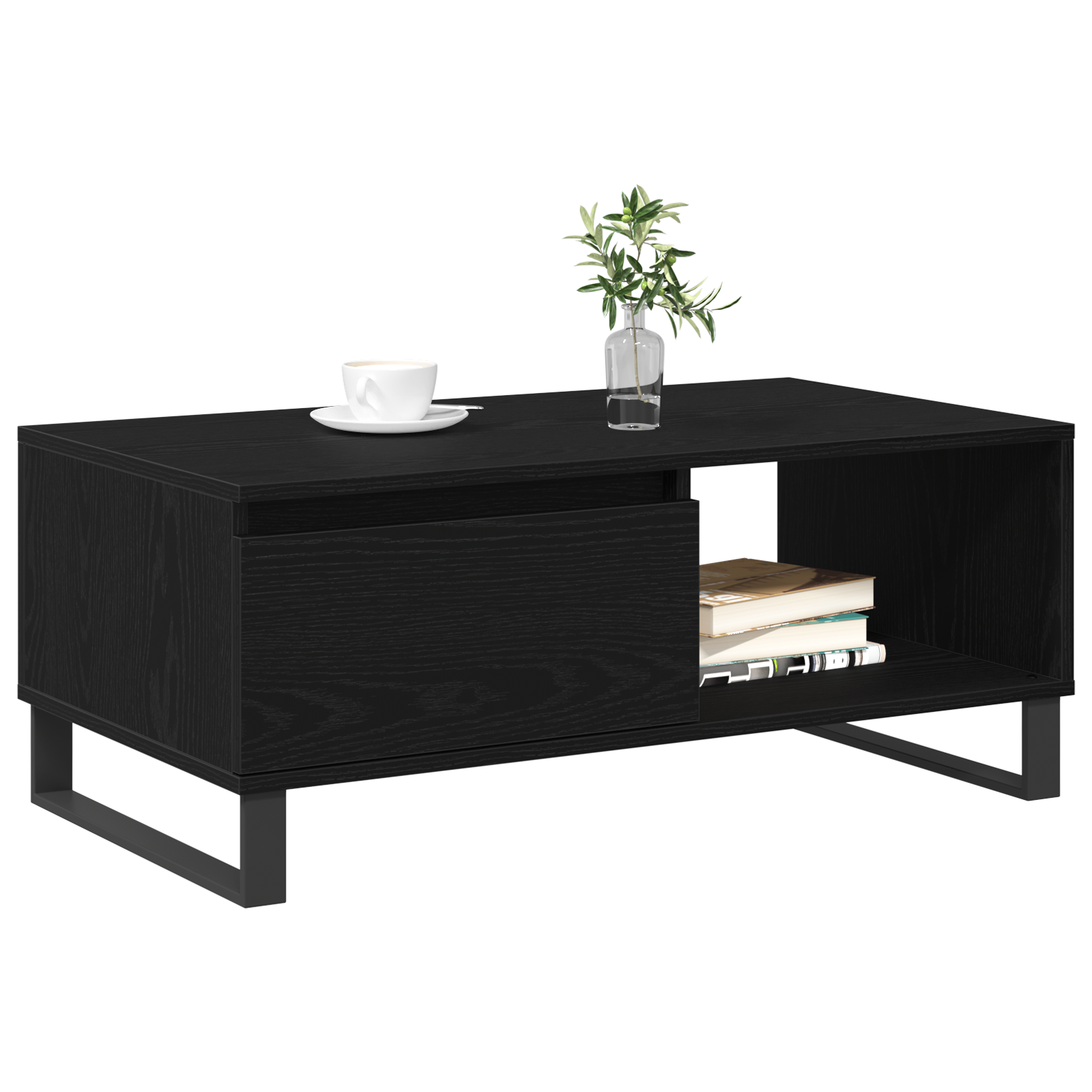 vidaXL Salontafel 90x50x36,5 cm bewerkt hout zwart eikenkleurig