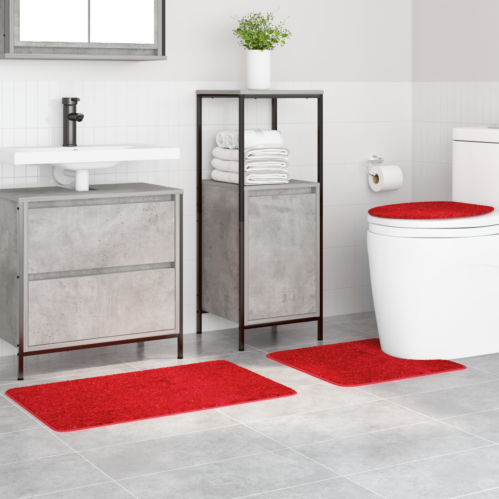 vidaXL 3-delige Badmattenset anti-slip polypropeen rood