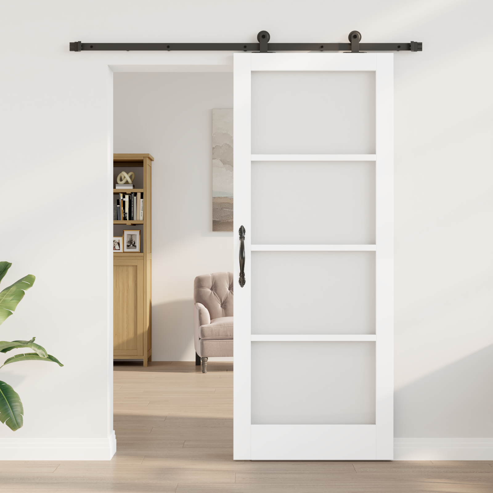 vidaXL Schuifdeur met Hardware Set 'ORKDAL'Witte Massief Hout & Glas