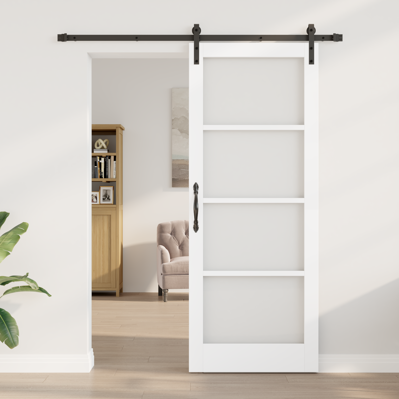 vidaXL Schuifdeur met beslag ORKDAL massief hout en glas wit