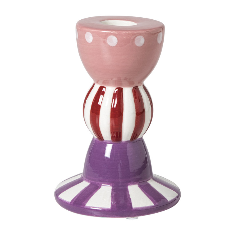 Xenos Kandelaar streep stip hoog - multikleur - ø8.5x12 cm