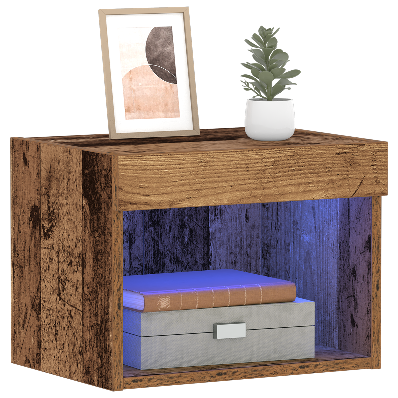vidaXL Wandkasten 2 st met LED-verlichting 40x30x30 cm oud houtkleurig
