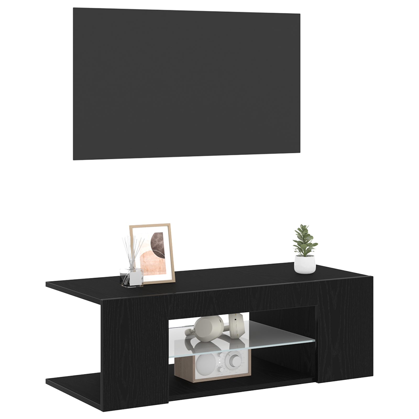 vidaXL TV-meubel met LED-verlichting - Zwart Eiken - 90x39x30 cm - Geengineerd Hout