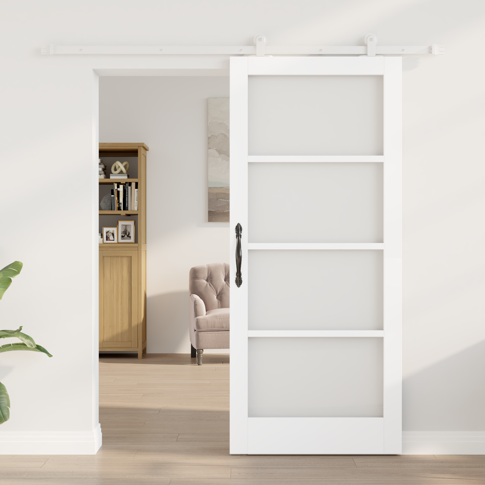 vidaXL Schuifdeur met Hardware Set 'ORKDAL'Wit Massief Hout en Glas