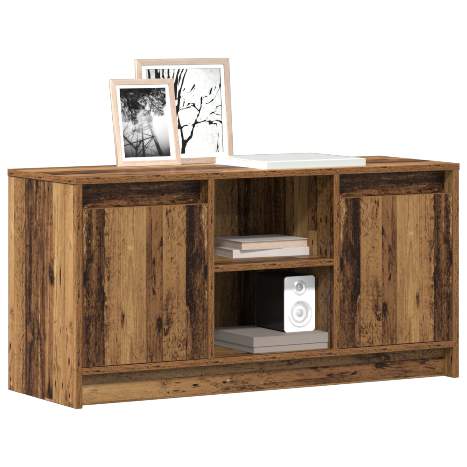 vidaXL TV-kast met LED Verlichting - Oud Hout, 100x34x50 cm in Bewerkt Hout.
