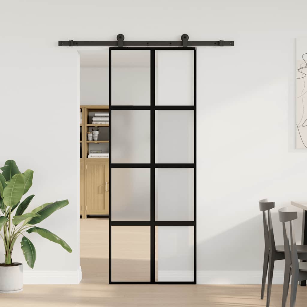 vidaXL Schuifdeur met beslag 76x205 cm gehard glas en aluminium