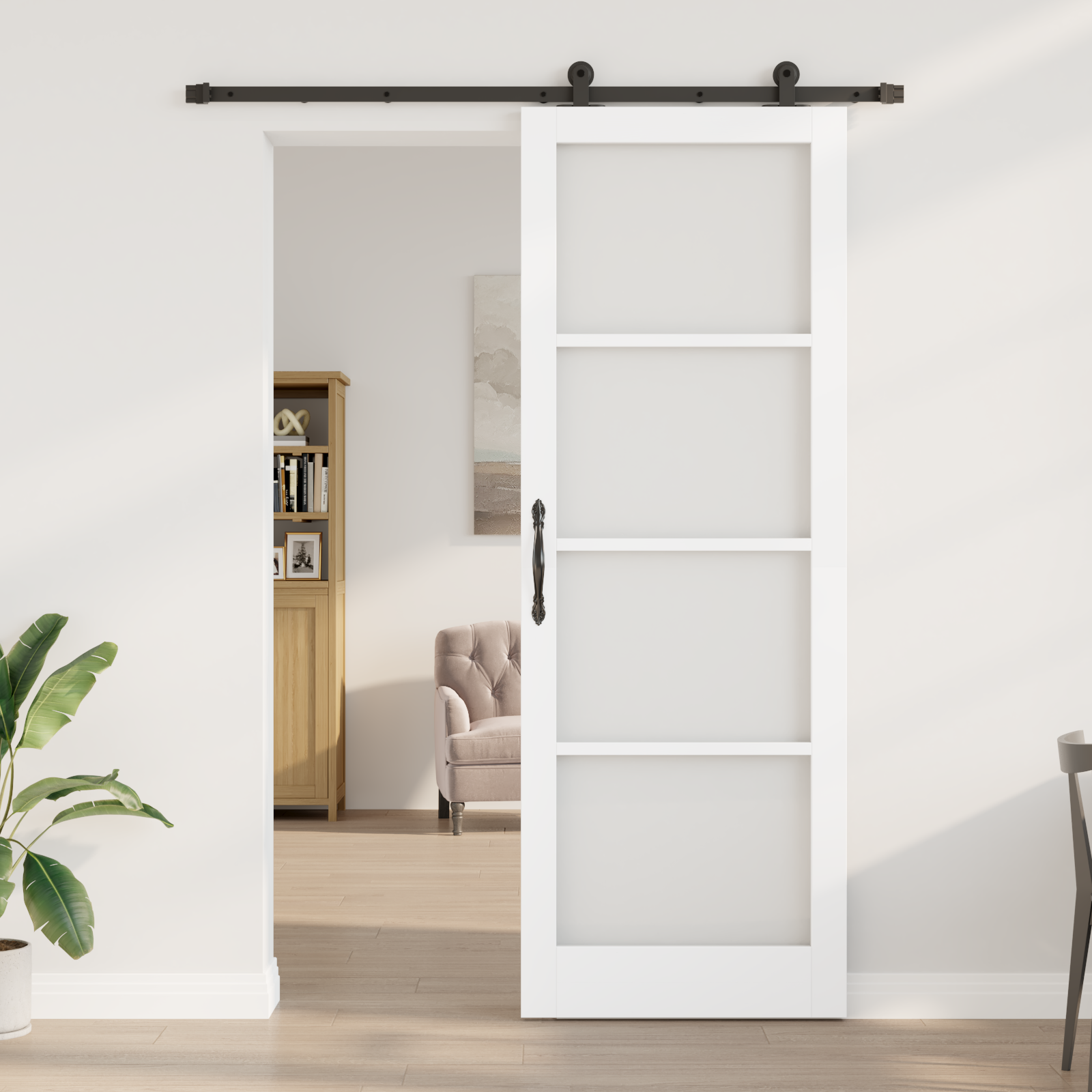 vidaXL Schuifdeur met hardware set 'ORKDAL'van wit massief hout en glas