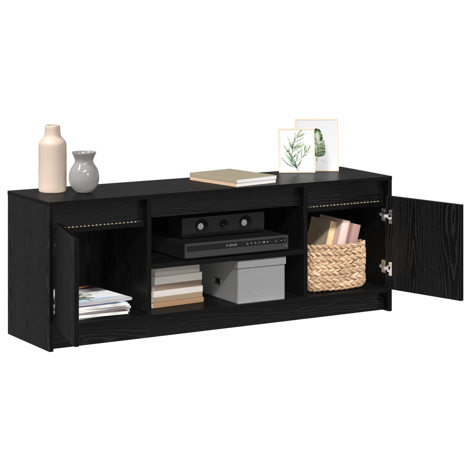 vidaXL TV-kast met LED in zwart eiken, 139,5x34x50 cm, gemaakt van bewerkt hout
