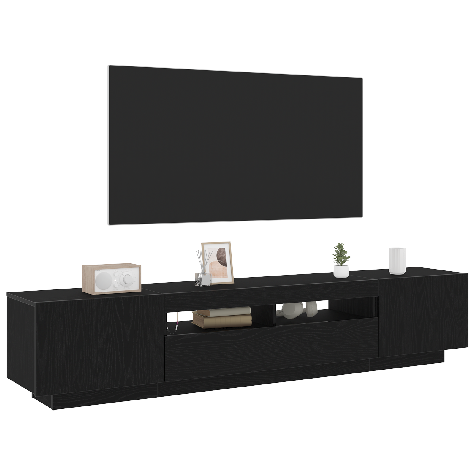 vidaXL Tv-meubel met LED 200x35x40 cm bewerkt hout zwart eikenkleurig