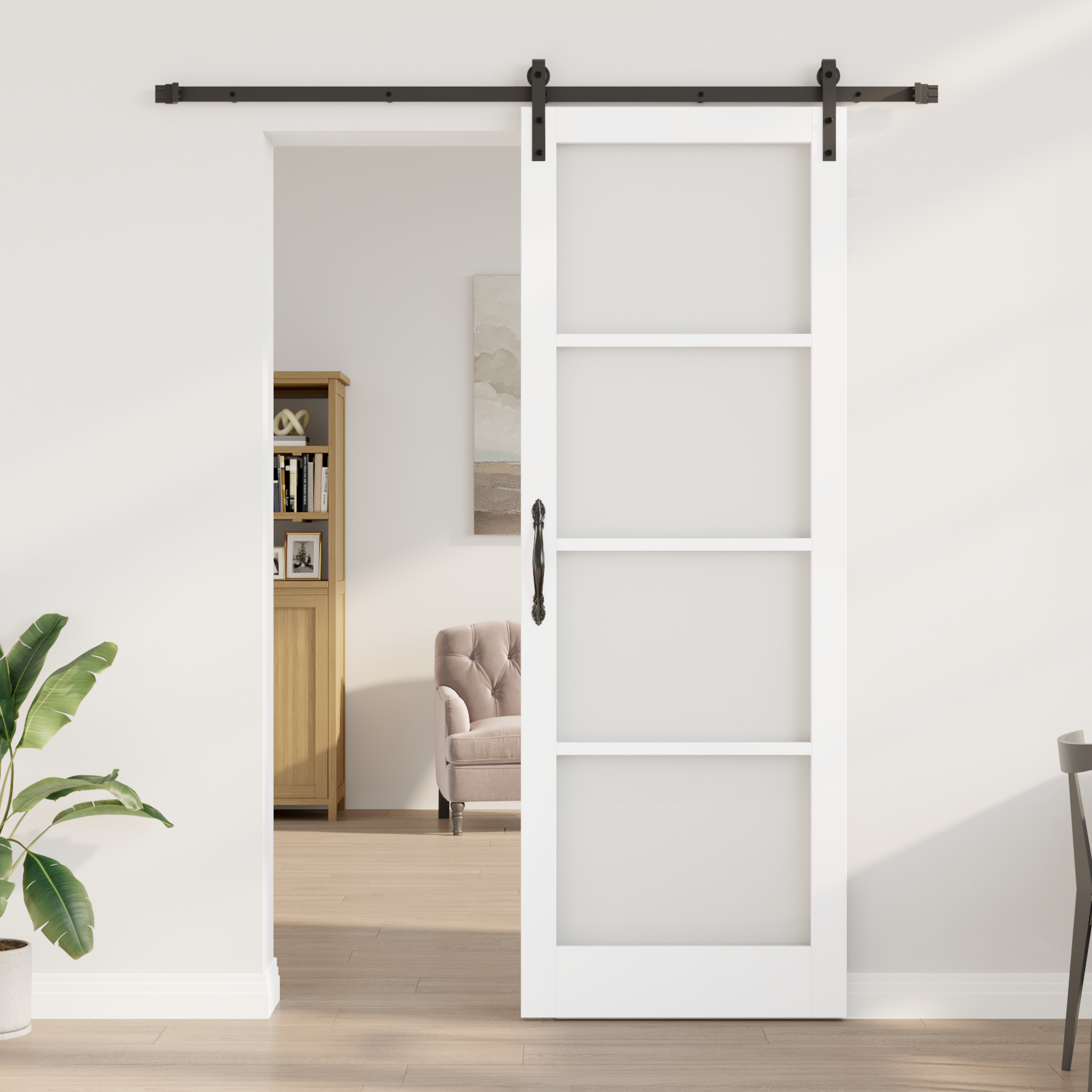 vidaXL Schuifdeur met beslag ORKDAL massief hout en glas wit