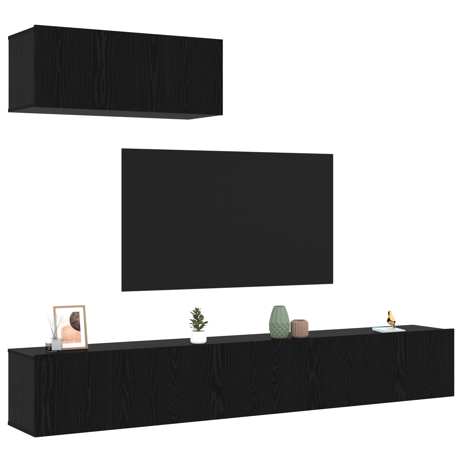 vidaXL 3-delige TV-kast Set Wandgemonteerd Zwart Eiken Bewerkt Hout