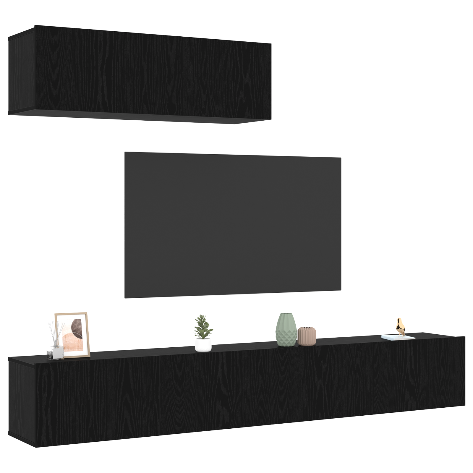 vidaXL 3-delige TV-kast Set Wandmontage Zwart Eiken Bewerkt Hout