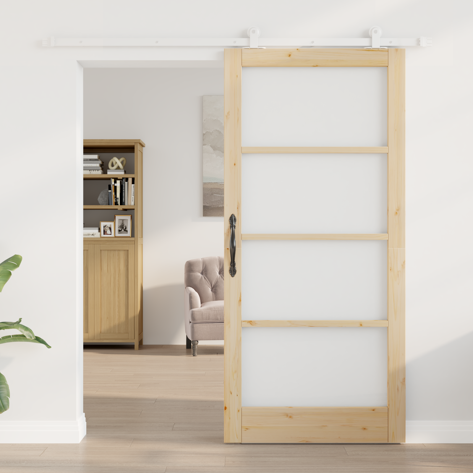 vidaXL Schuifdeur met Hardware Set 'ORKDAL'van Massief Hout en Glas