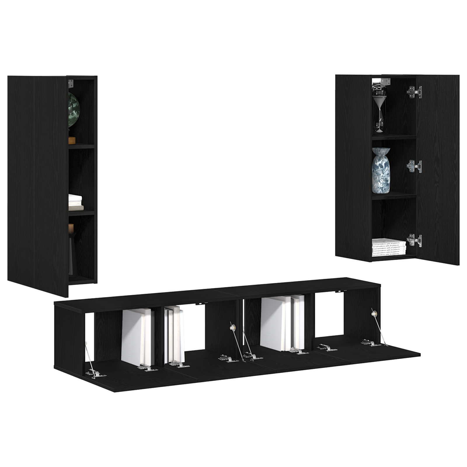 vidaXL 4-delige TV-kast Set Wandgemonteerd Zwart Eiken Geengineerd Hout