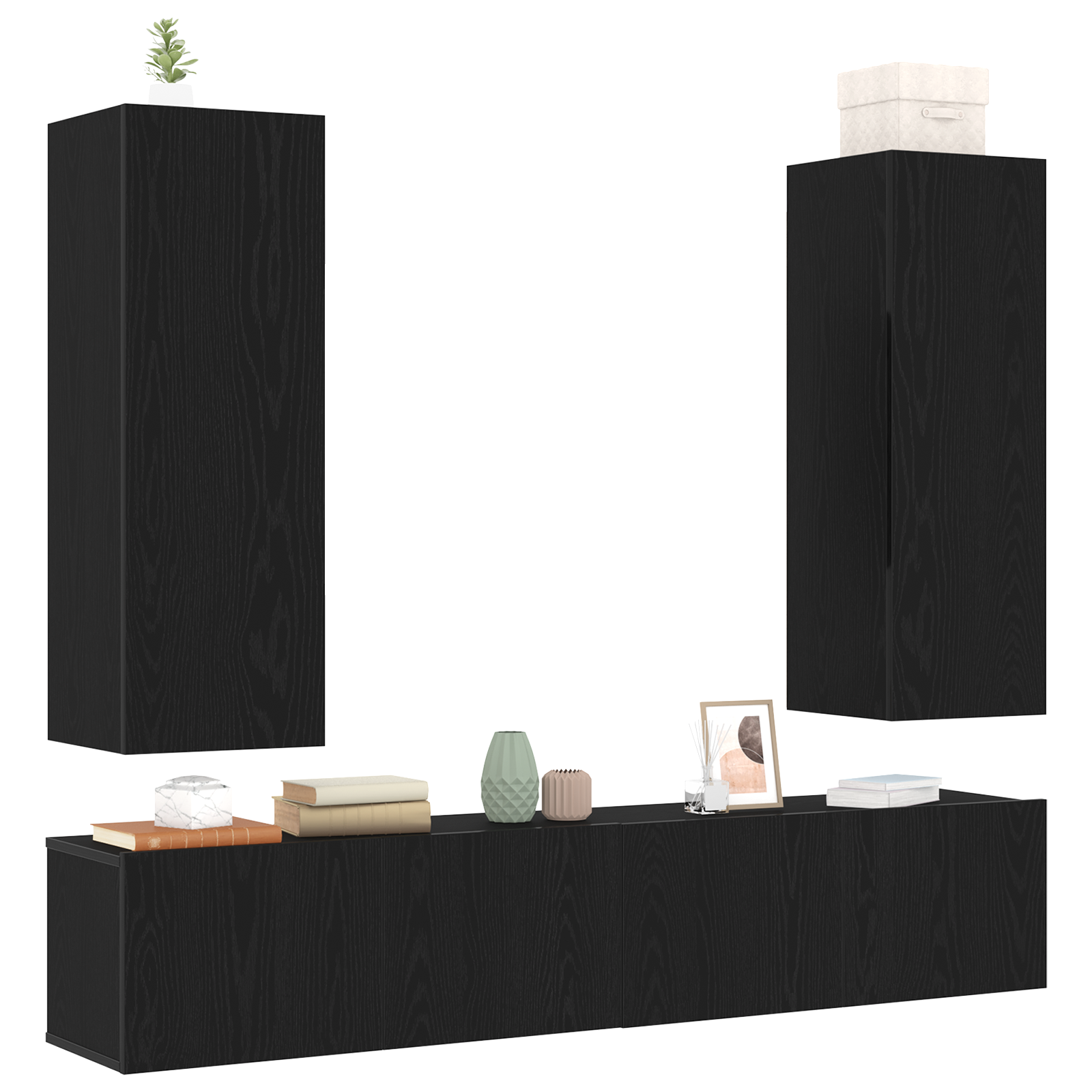 vidaXL 4-delige TV-meubel set Wandmontage Zwart Eiken Geengineerd Hout