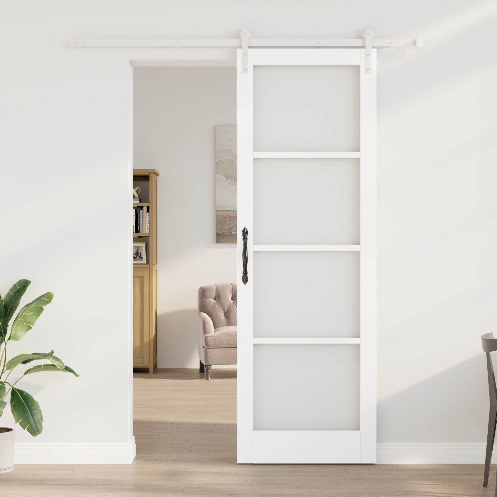 vidaXL Schuifdeur met beslag ORKDAL massief hout en glas wit