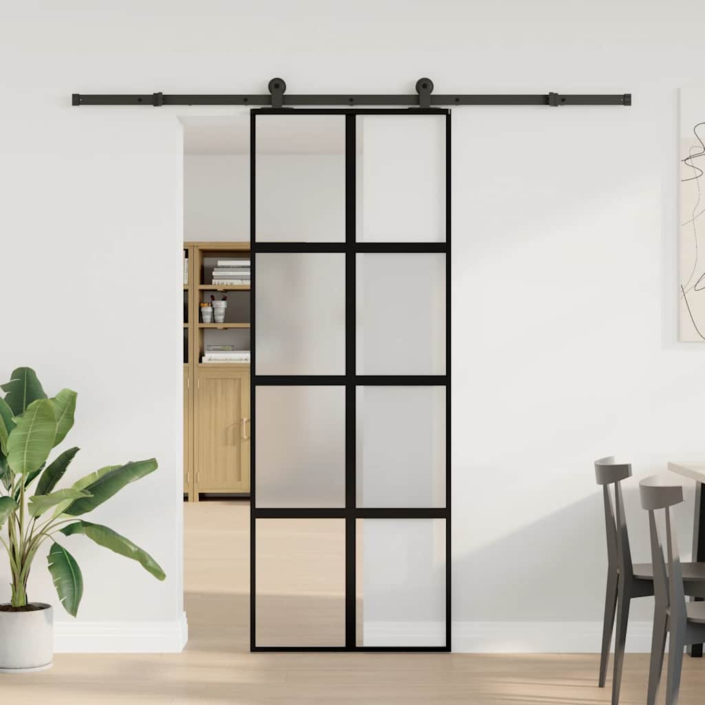 vidaXL Schuifdeur met beslag 76x205 cm gehard glas en aluminium