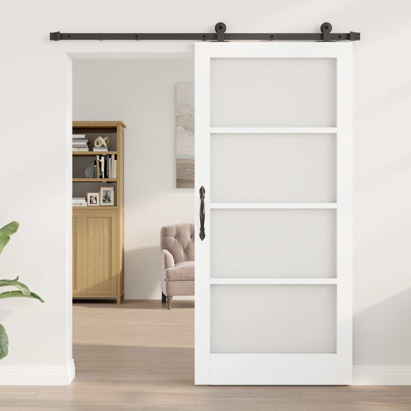 vidaXL Schuifdeur met Hardware Set 'ORKDAL'Witte Hout en Glas