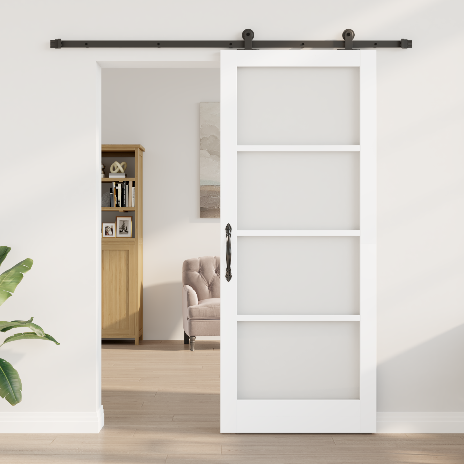 vidaXL Schuifdeur met Hardware Set 'ORKDAL'Witte Massief Hout & Glas