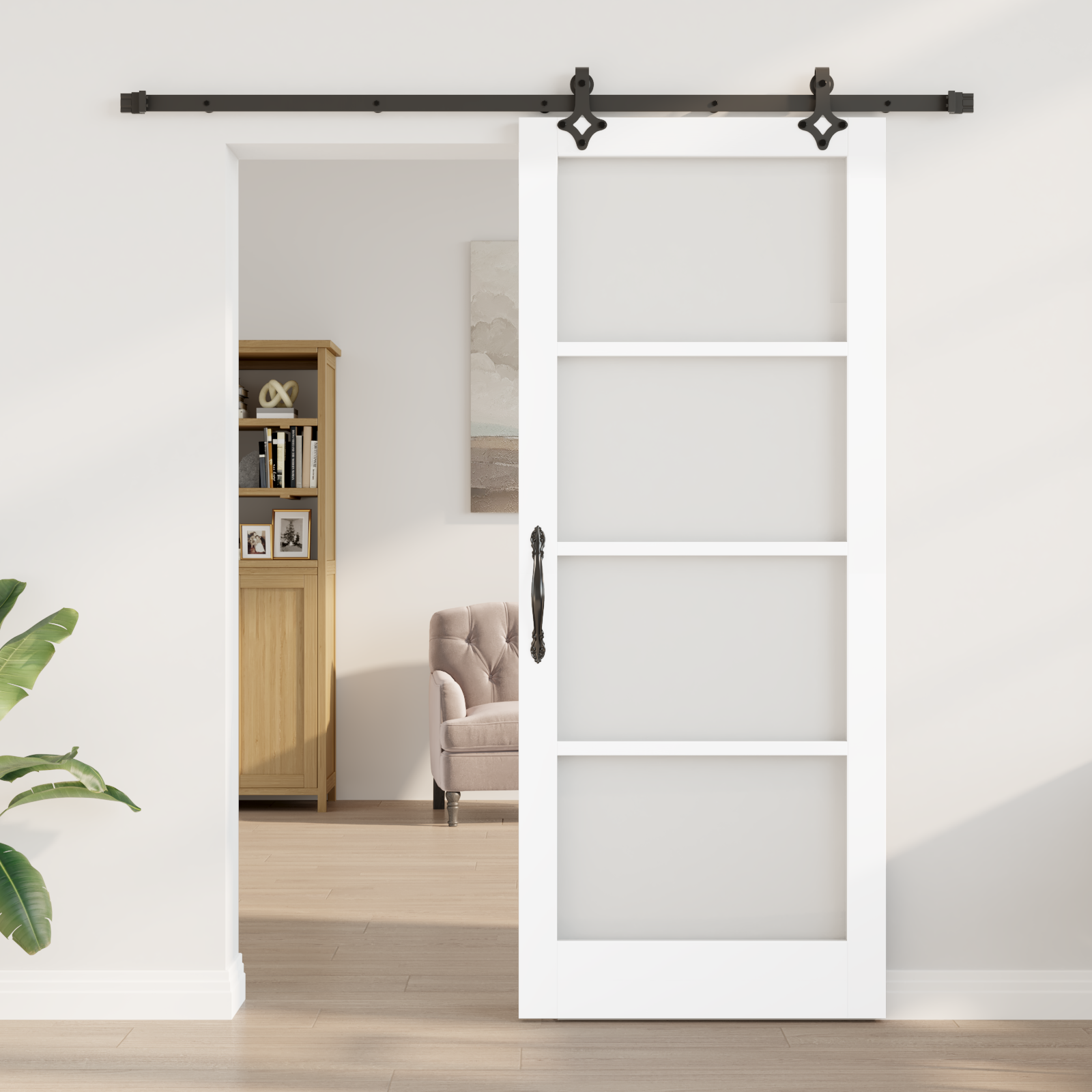 vidaXL Schuifdeur met Hardware Set 'ORKDAL'van Witte Massief Hout & Glas