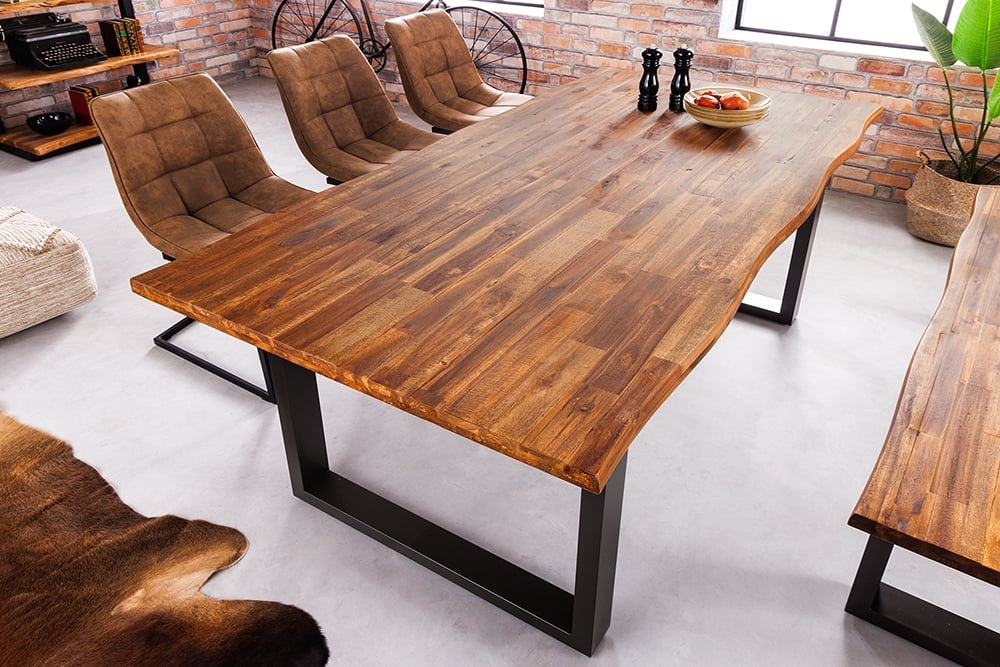 Invicta Interior Massief houten eettafel GENESIS 160cm naturel antraciet acaciaboomrand industrieel design - 42050