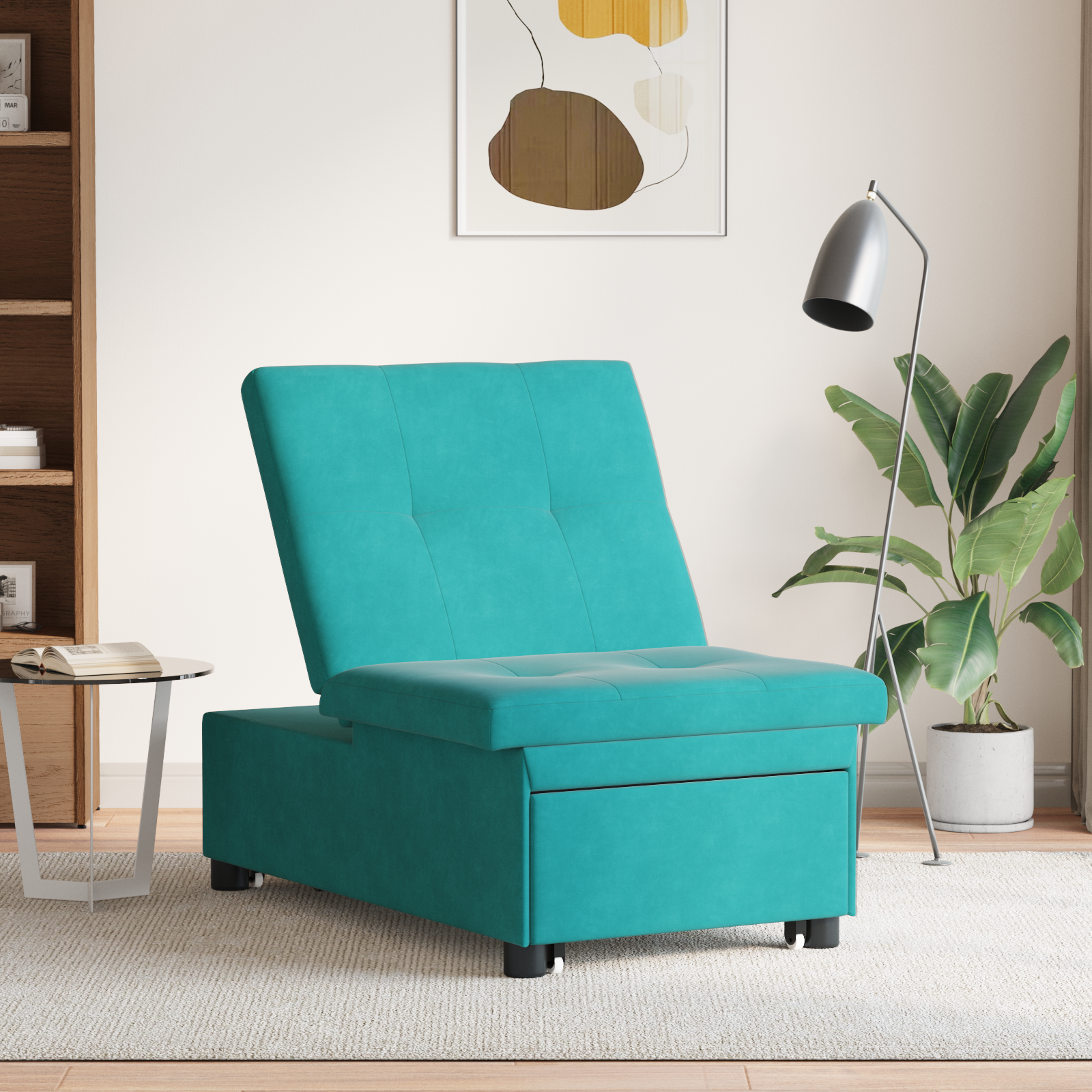 vidaXL Slaapbank 3-in-1 Uittrekbaar Turquoise Fluweel