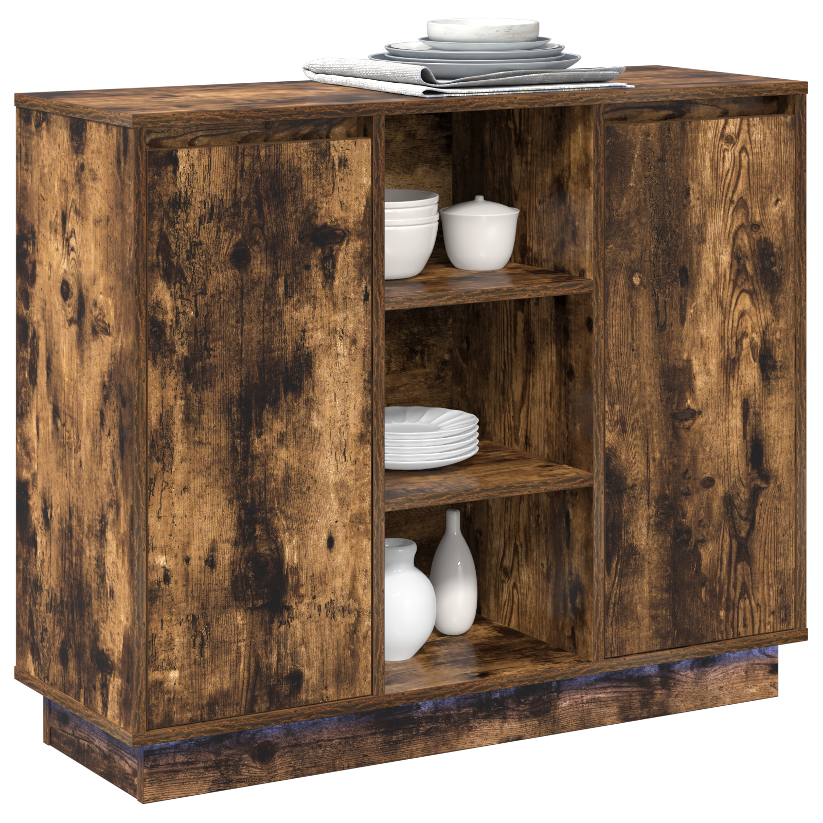 vidaXL Dressoir met LED Rook Eiken 90x32x75 cm Gemaakt van Hout