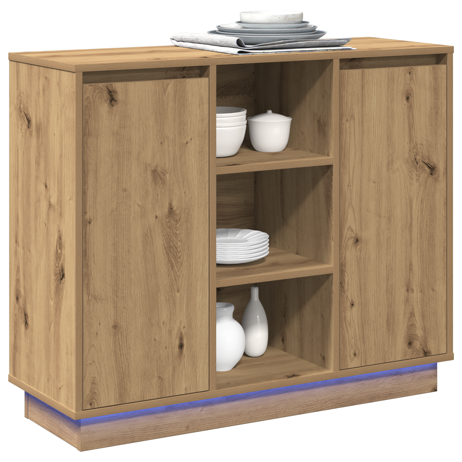 vidaXL Dressoir met LED Artisan Eiken 90x32x75 cm Bewerkt Hout