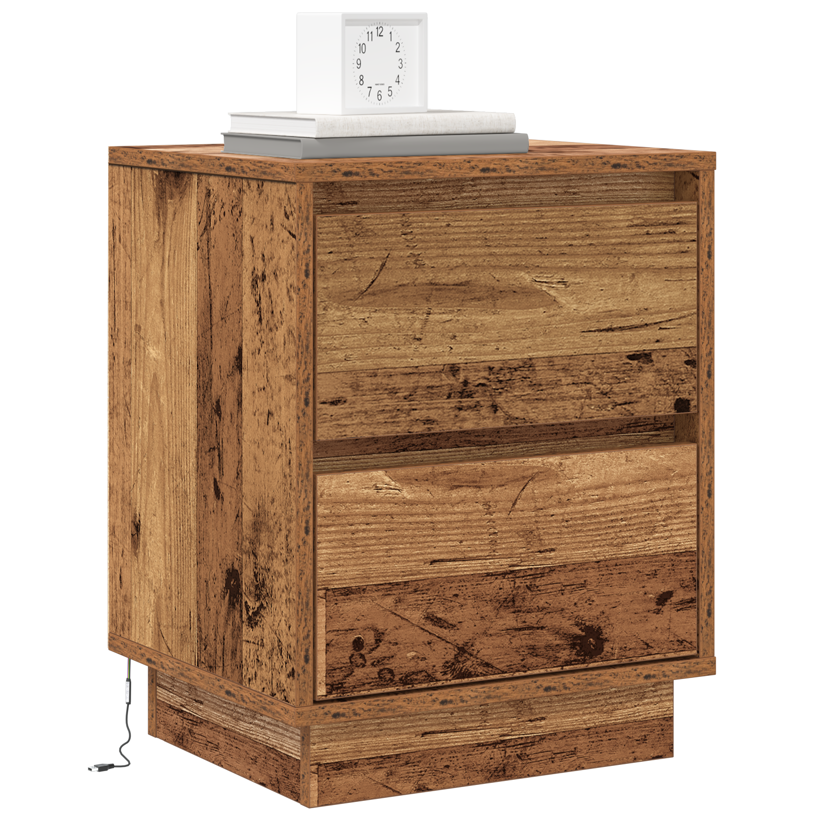 vidaXL Nachtkastjes met LED-verlichting - 2 Stuks - Oud Hout - 39x34,5x50 cm