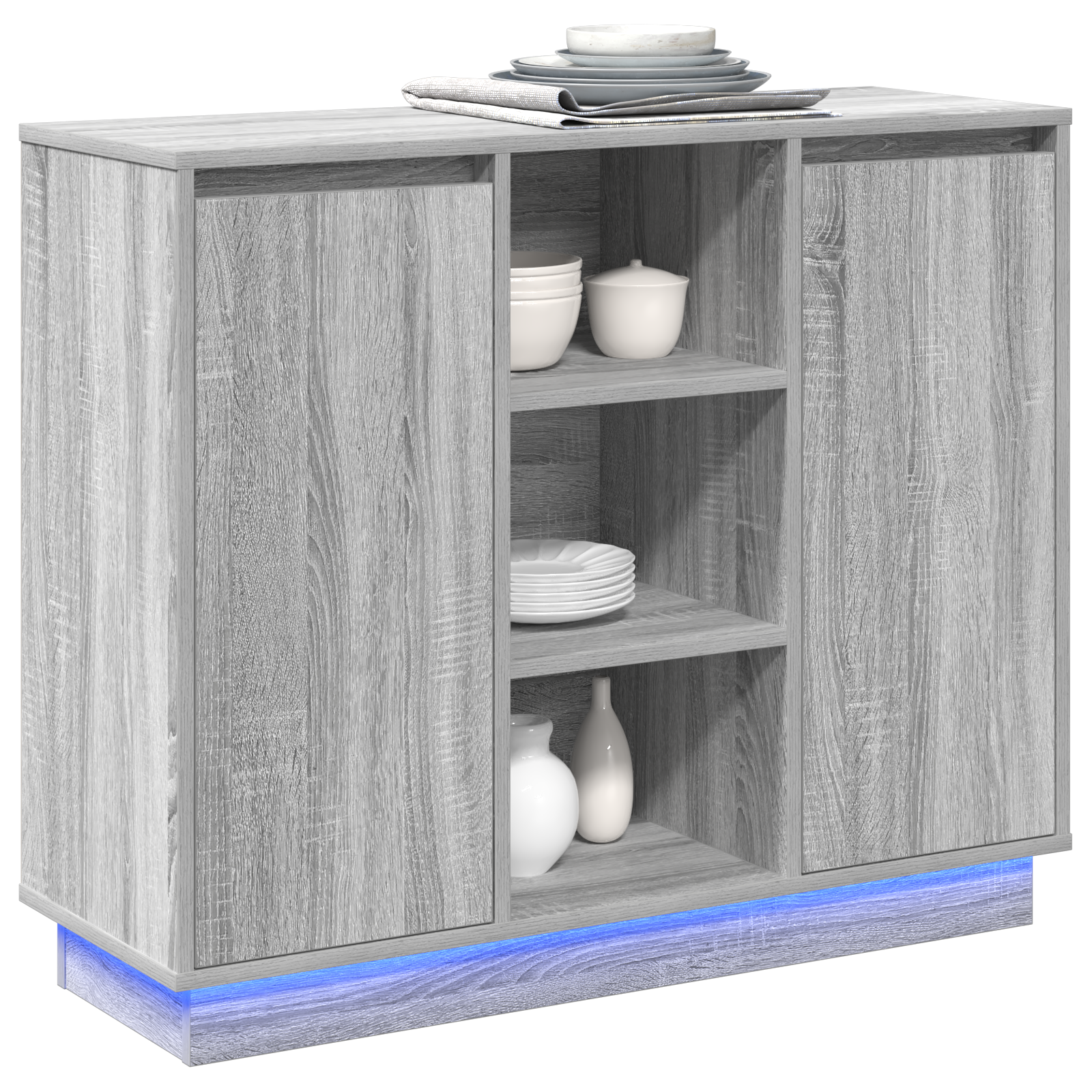 vidaXL Dressoir met LED Grijs Sonoma 90x32x75 cm Gelaagd Hout