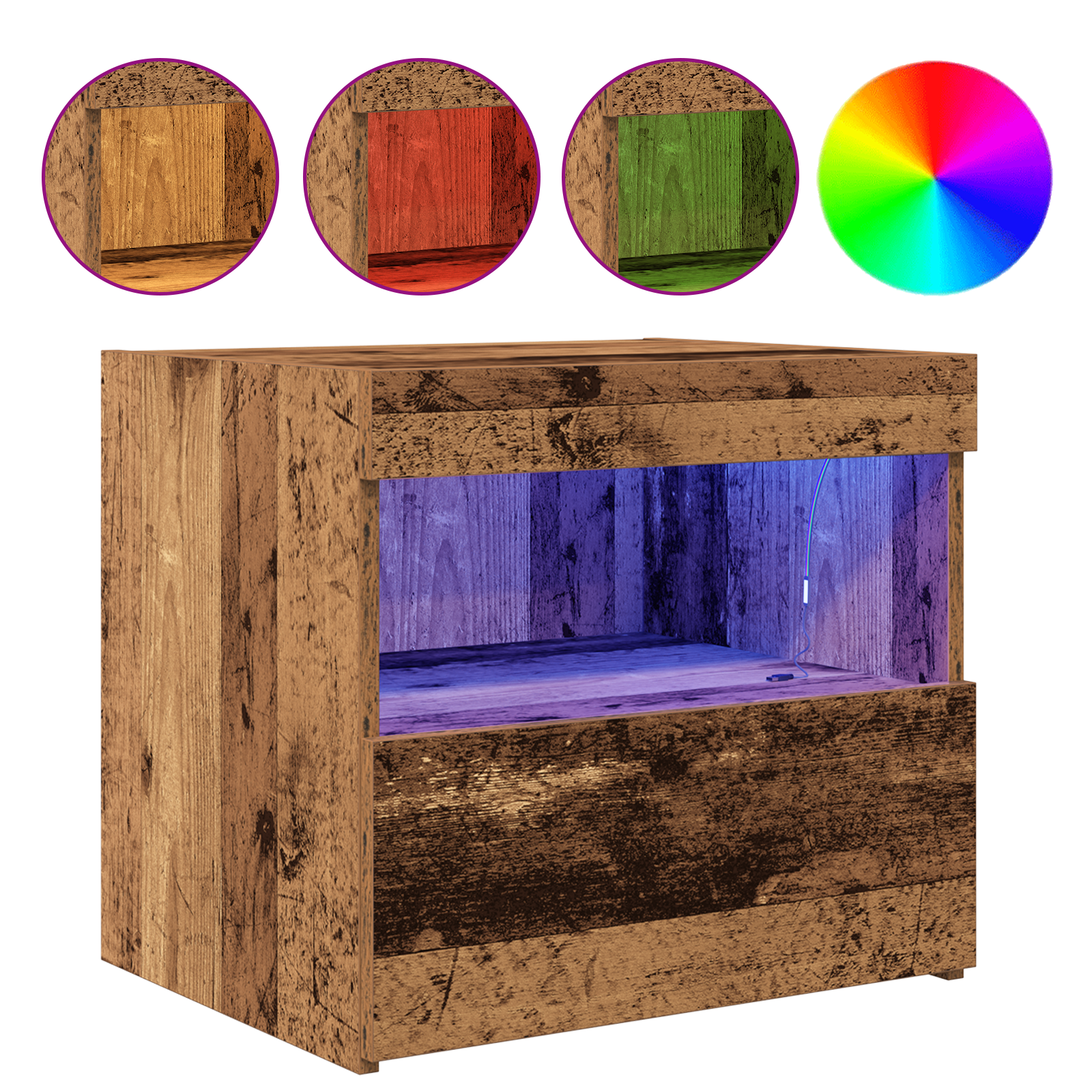 vidaXL Nachtkastjes 2 st met LED-verlichting 50x40x45 cm oud houtkleur