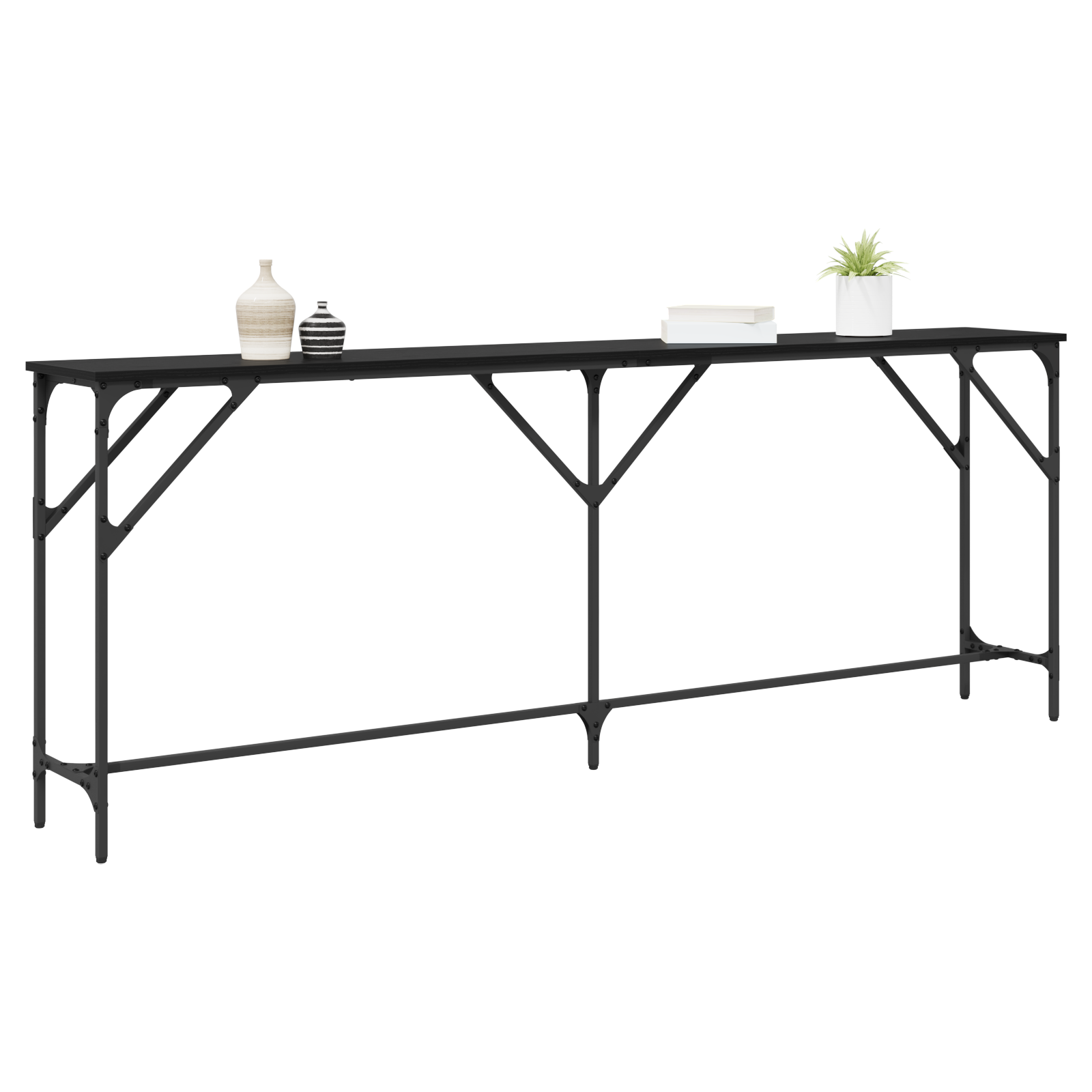 vidaXL Console Tafel Zwart Eiken 200x29x75 cm Bewerkt Hout