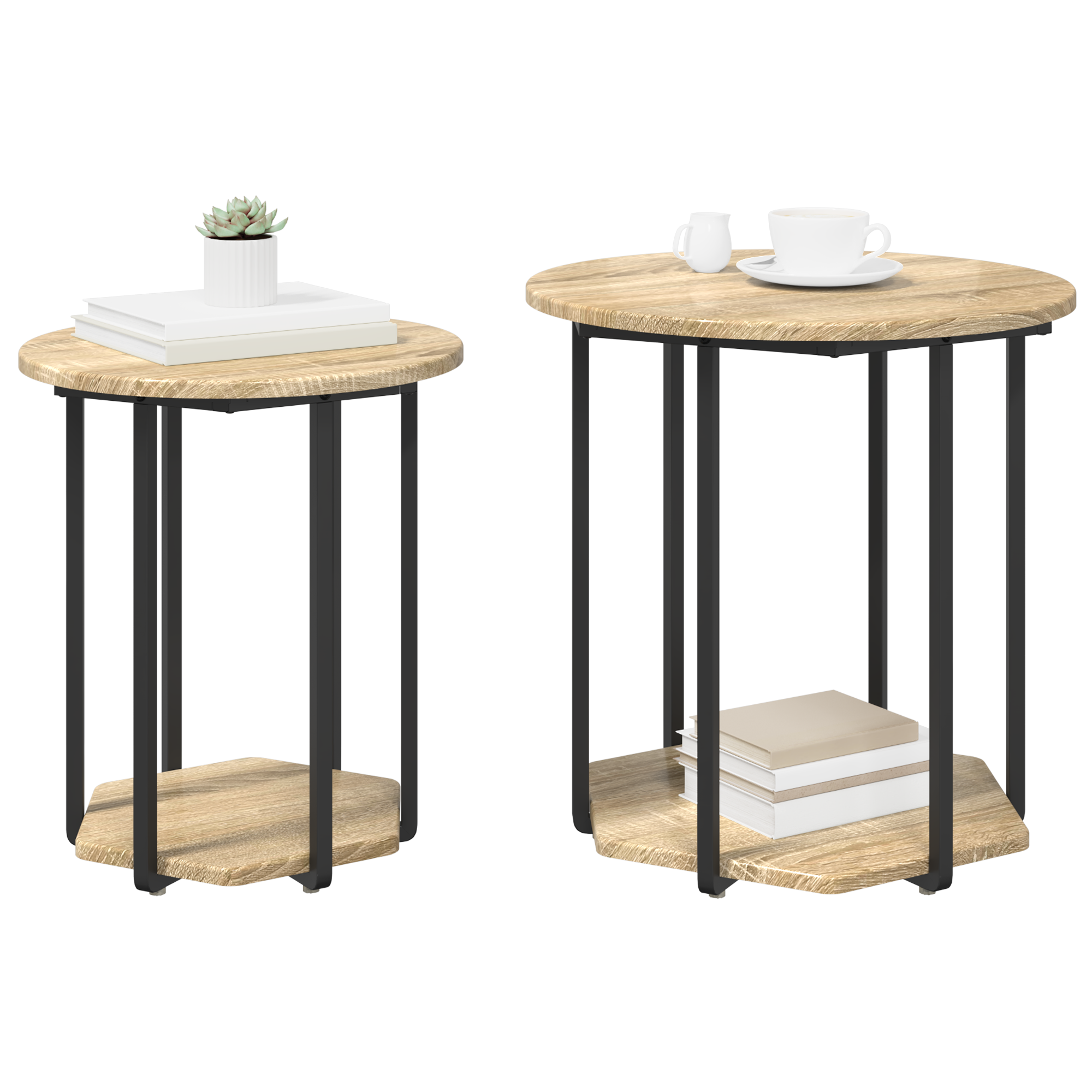 vidaXL Bijzettafel Set van 2, Sonoma Eikenhout en Metaal