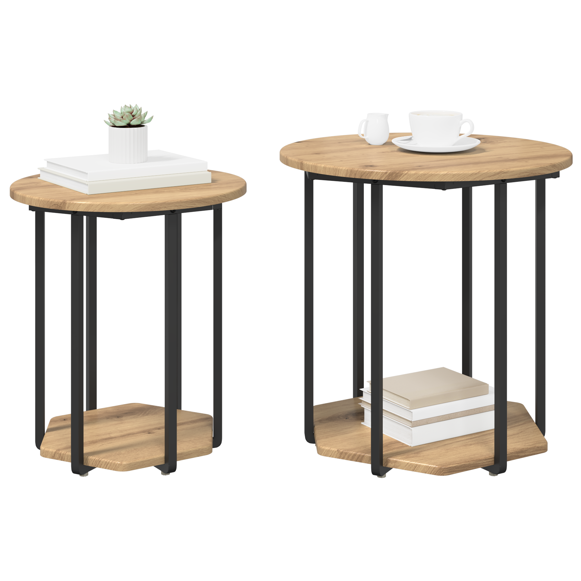 vidaXL Bijzettafel Set van 2 Artisan Eiken en Metaal