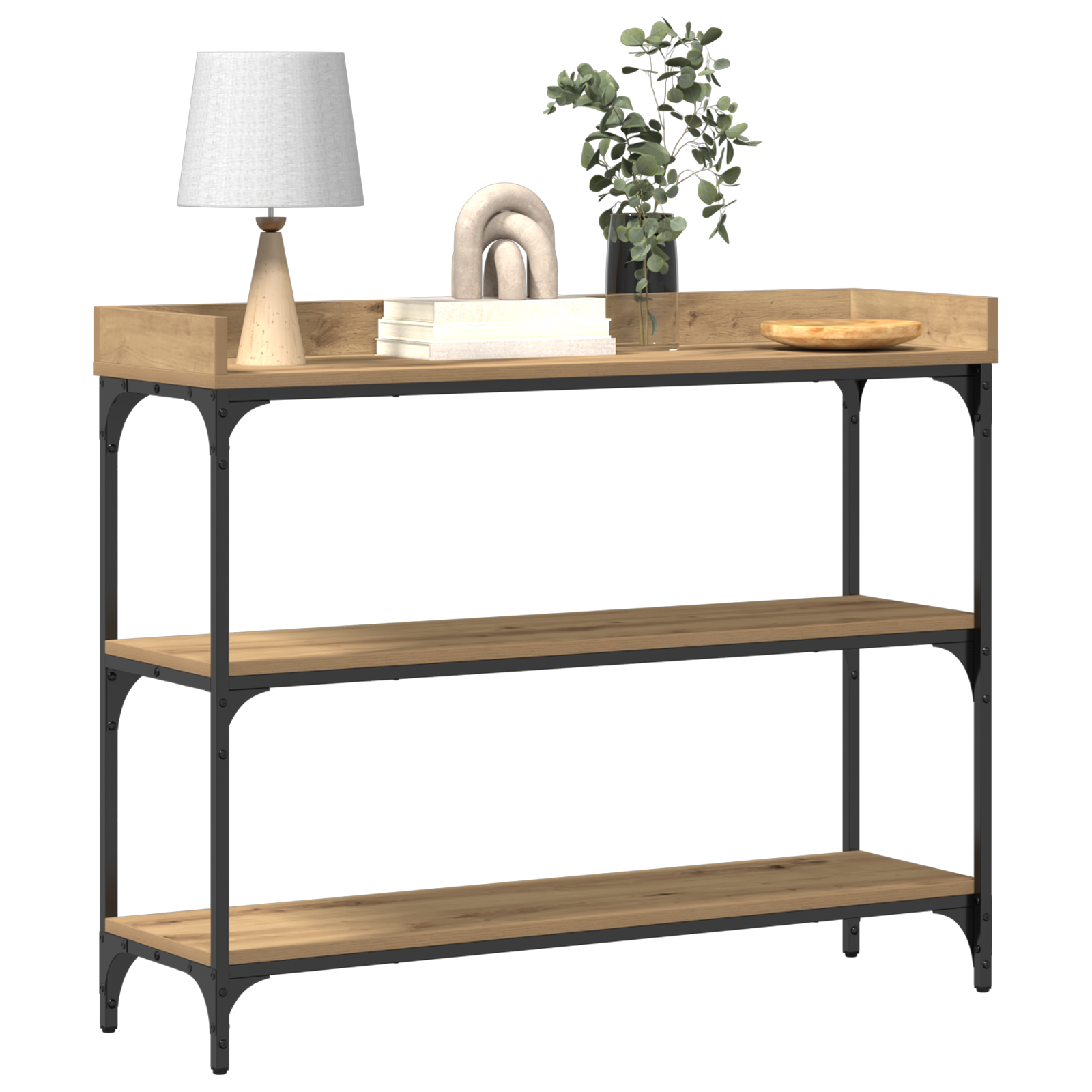 vidaXL Wandtafel 100x30x80 cm bewerkt hout en staal artisanaal eiken