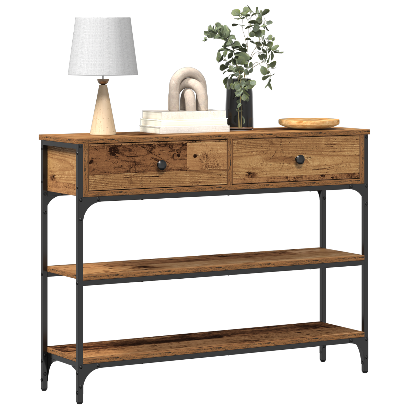vidaXL Wandtafel 100x25x75 cm bewerkt hout en staal oud houtkleurig