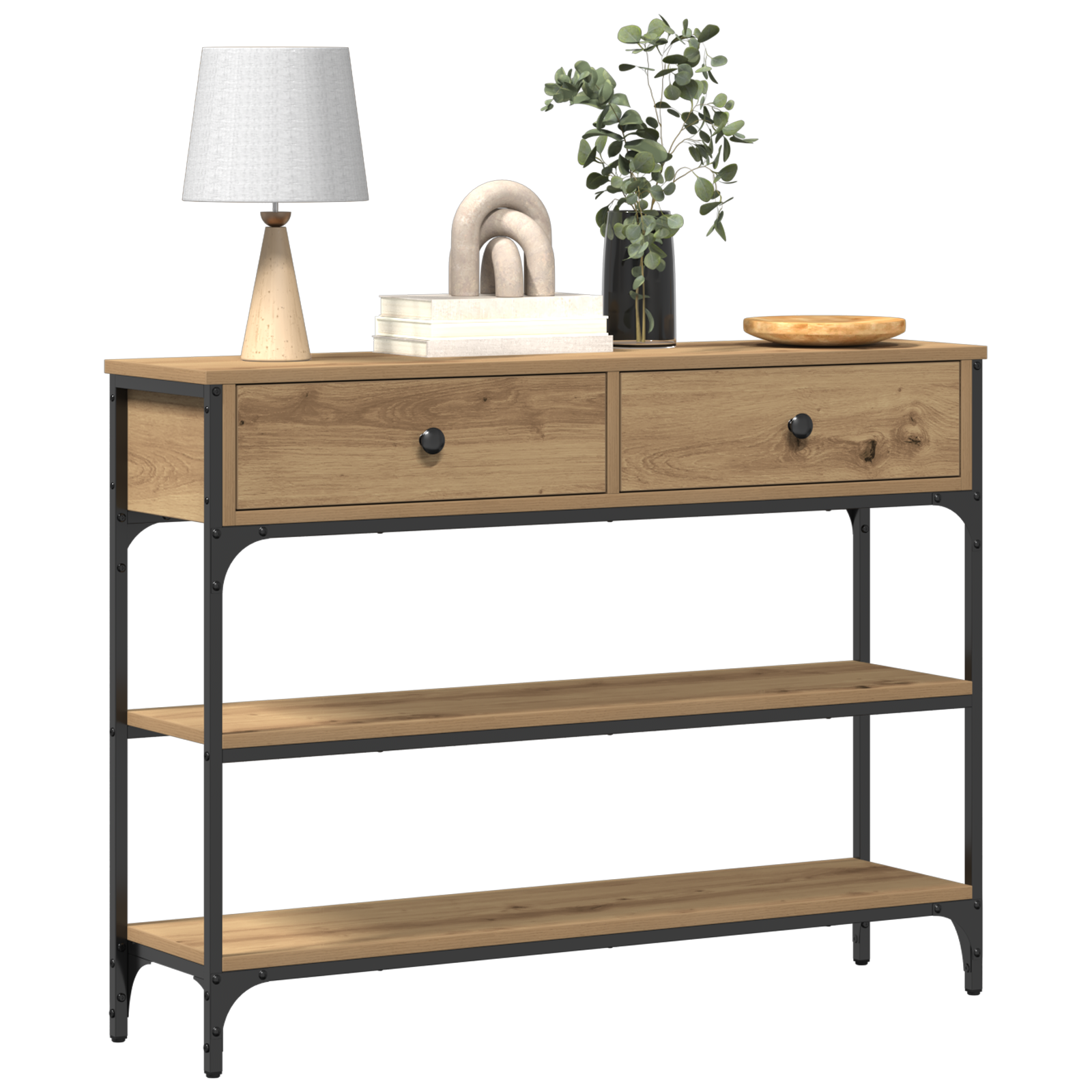 vidaXL Wandtafel 100x25x75 cm bewerkt hout en staal artisanaal eiken